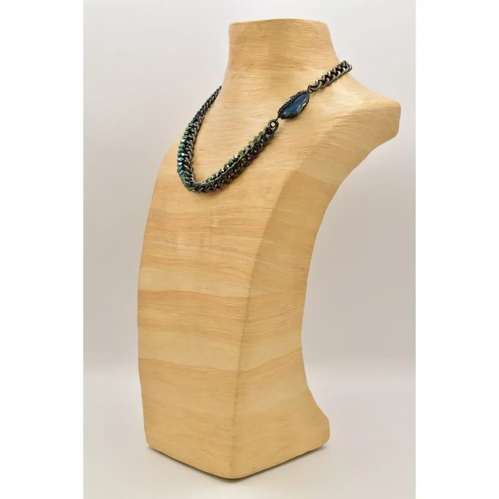 Kenneth Cole Crystal Beaded Necklace Multi-Layered Gunmetal Blue Green BinBD